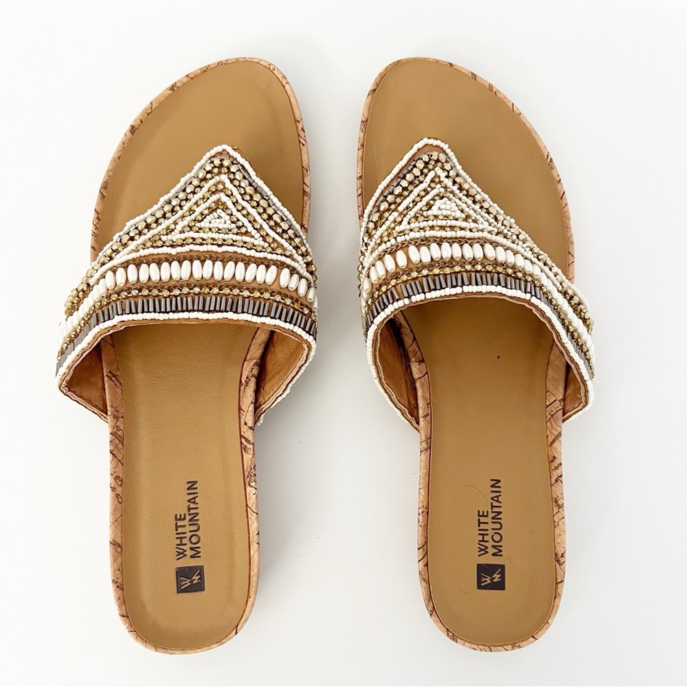 White Mountain Carly Beaded Jeweled Slip On Sandals